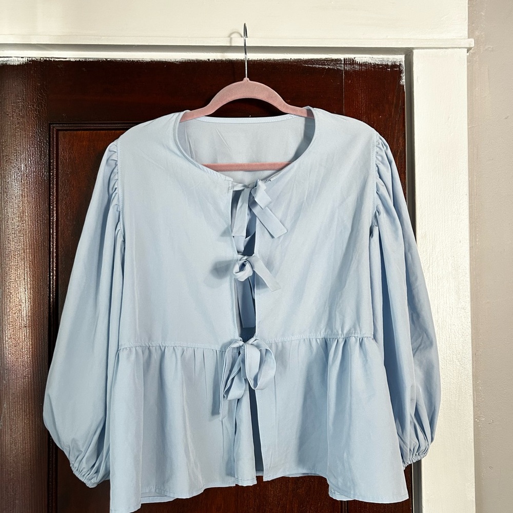 Light Blue Women's Top with Bow Accents
